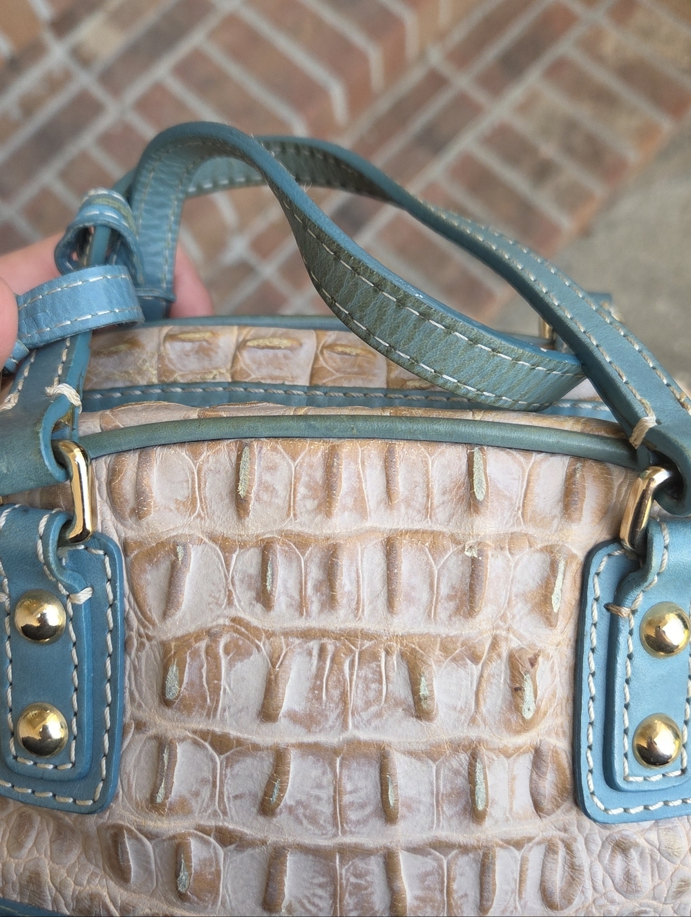 Dooney & Bourke Croc Mini Satchel Light Blue Trim| Throwback Mini Bag - Picture 11 of 14